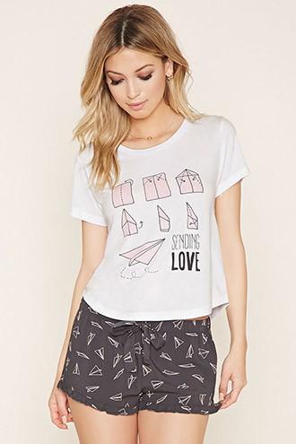 Forever21 Women's  Cream Paper Airplane Pj Set