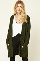 Forever21 Women's  Hunter Green Ribbed Knit Sweater Cardigan