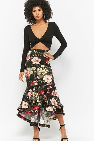 Forever21 Floral High-low Skirt