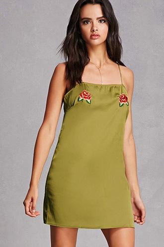 Forever21 Embroidered Satin Slip Dress