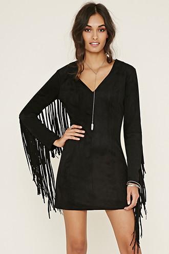 Forever21 Women's  Faux Suede Fringe-trim Dress