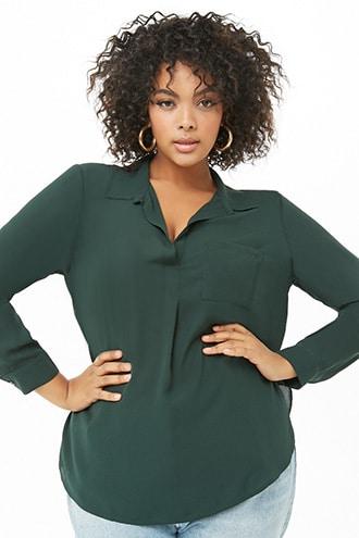 Forever21 Plus Size Chiffon Collared Top
