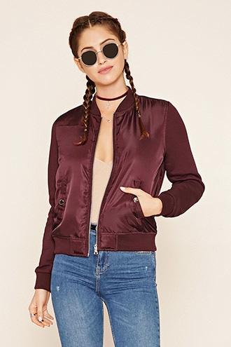 Forever21 Women's  Burgundy Raglan Bomber Jacket