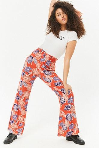 Forever21 High-rise Flared Tropical Pants
