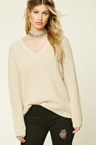 Forever21 Women's  Taupe Ribbed Knit Sweater