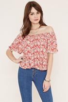Forever21 Women's  Red Abstract Floral Crepe Top