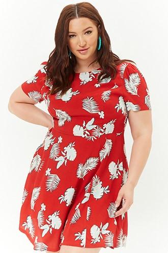 Forever21 Plus Size Leaf Print Fit & Flare Dress