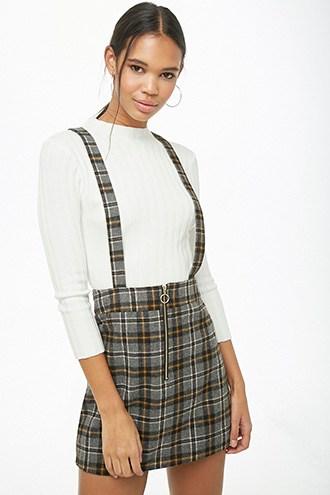 Forever21 Pull-ring Plaid Pinafore Dress