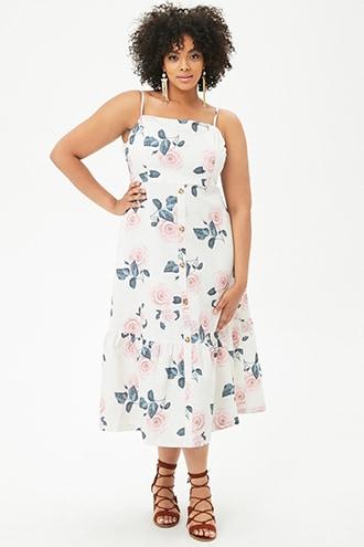 Forever21 Plus Size Rose Print Midi Dress
