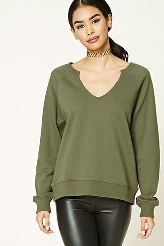 Forever21 Women's  Split-neck Raglan Sweatshirt