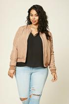 Forever21 Plus Women's  Cocoa & Light Pink Plus Size Bomber Jacket