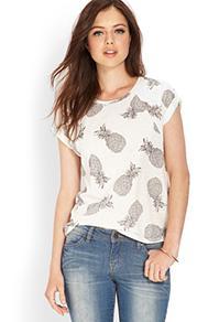 Forever21 Linen-blend Pineapple Print Tee