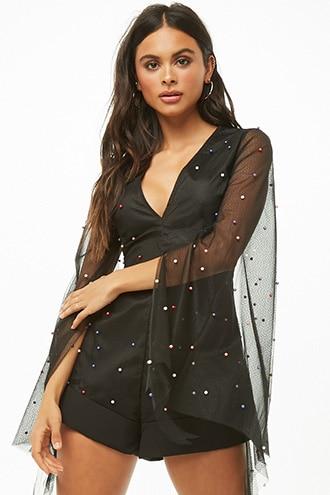 Forever21 Embellished Tulle-overlay Romper