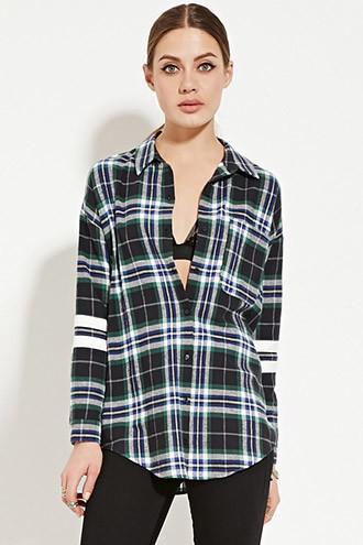 Forever21 Women's  Varsity-striped Flannel Shirt