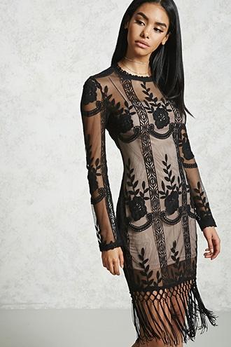 Forever21 Embroidered & Fringe Dress