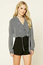 Forever21 Women's  Striped Tie-neck Shirt