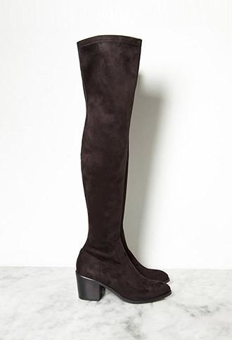 Forever21 Women's  Thigh-high Faux Suede Boots (black)