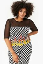 Forever21 Plus Size Mesh Checkered Flame Top