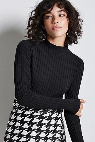 Forever21 Ribbed Knit Mock Neck Top