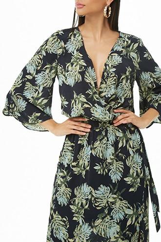 Forever21 Tropical Leaf Surplice Top