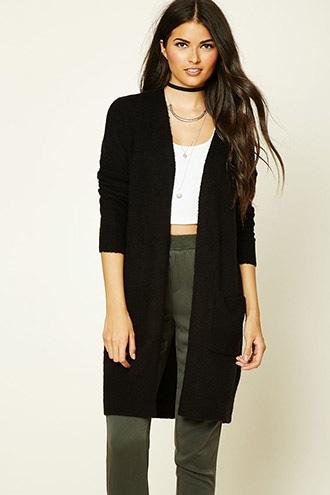 Love21 Women's  Black Contemporary Longline Cardigan