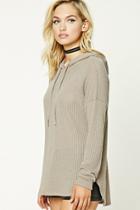 Forever21 Women's  Coffee Open-knit Hooded Sweater