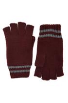 21 Men Burgundy & Grey Men Striped Fingerless Gloves