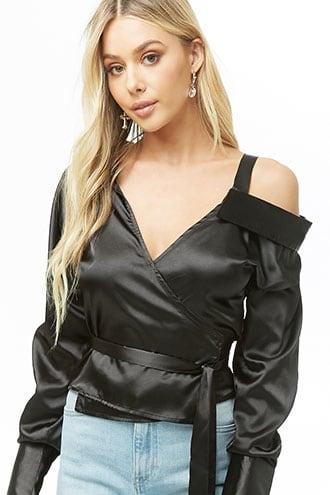 Forever21 Open-shoulder Satin Wrap Top