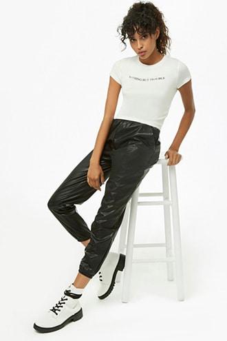 Forever21 Coated Elasticized-trim Joggers