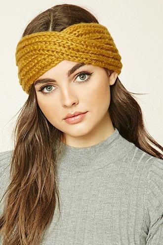 Forever21 Mustard Ribbed Knit Crisscross Headwrap