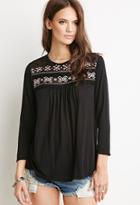 Forever21 Women's  Black Southwestern-embroidered Top