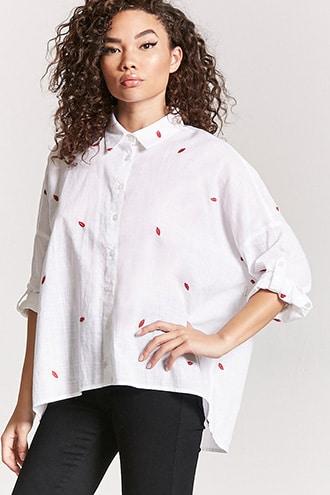 Forever21 Lip Embroidered Shirt