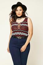 Forever21 Plus Women's  Cream & Black Plus Size Chevron Bodysuit