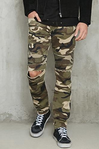 Forever21 Camo Print Moto Style Jeans