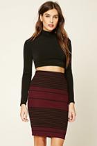 Forever21 Women's  Burgundy & Black Striped Pencil Skirt