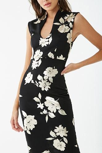 Forever21 Sleeveless Metallic Floral Print Dress