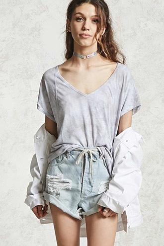Forever21 Oil Wash V-neck Tee
