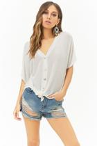 Forever21 Sheer Waffle-knit Button Tie-front High-low Top