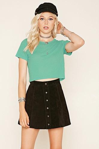 Forever21 Women's  Dusty Blue Ribbed Knit Crop Top