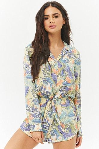 Forever21 Satin Tropical Pajama Romper