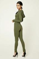 Forever21 Women's  Olive Hooded Zip-front Jumpsuit