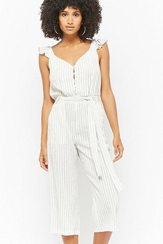 Forever21 Pinstriped Tie-waist Jumpsuit