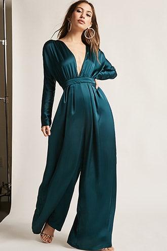 Forever21 Satin Plunging Palazzo Jumpsuit