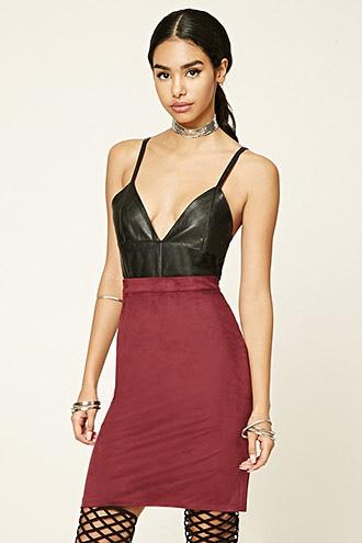 Forever21 Women's  Plum Faux Suede Pencil Skirt