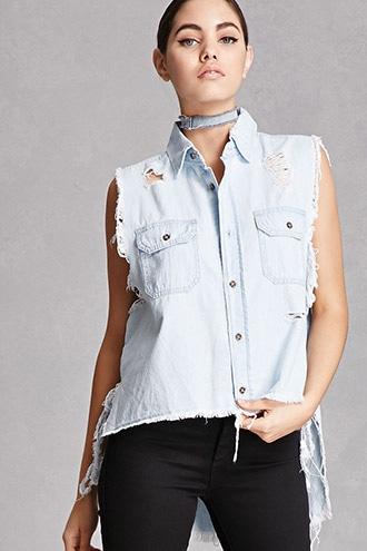 Forever21 Twelve Chambray High-low Vest