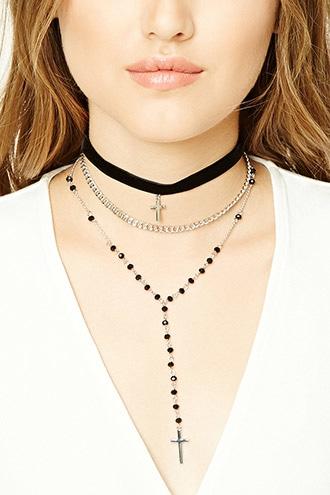 Forever21 Cross Pendant Necklace Set