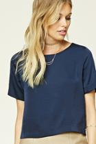 Forever21 Women's  Navy Boxy Satin Top