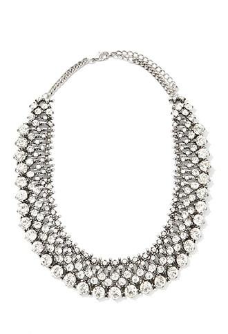 Forever21 Faux Gemstone Statement Necklace (b.silver/clear)