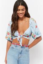 Forever21 Striped Floral Peasant Crop Top