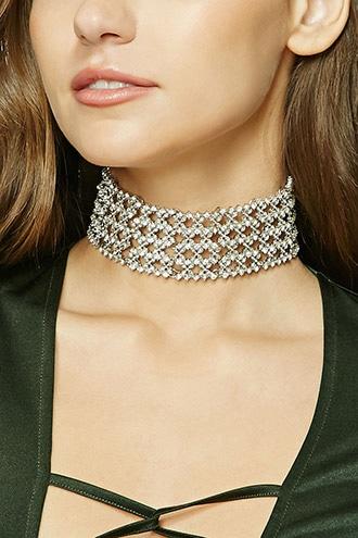 Forever21 Silver & Clear Geo Rhinestone Choker